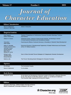cover image of Journal of Character Education, Volume 17, Number 1